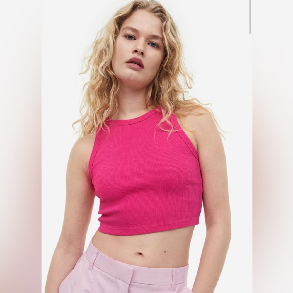 Zara - Hot Pink Crop Crew Neck Tank Top - Large